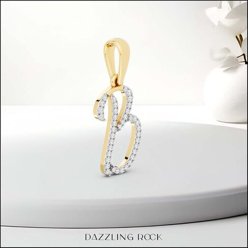 Dazzlingrock Collection 10K Yellow Gold Round Natural White Diamond B Initial Letter Pendant for Her 1/10 Cttw in Saudi Arabia