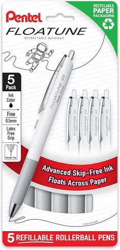 Pentel Floatune Retractable Rollerball, 0.5mm Fine Point, Blue Ink, 5-pk (BZN205PF5C) in Saudi Arabia