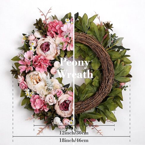 Peony Wreath 18'' Spring Wreaths for Front Door, Artificial Large Floral Wreath for Front Door Wall Decor, Valentine’s Day Home Wedding Housewarming Gift EZsenses (Light Pink) in Saudi Arabia