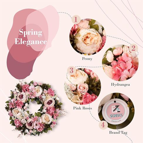 Peony Wreath 18'' Spring Wreaths for Front Door, Artificial Large Floral Wreath for Front Door Wall Decor, Valentine’s Day Home Wedding Housewarming Gift EZsenses (Light Pink) in Saudi Arabia