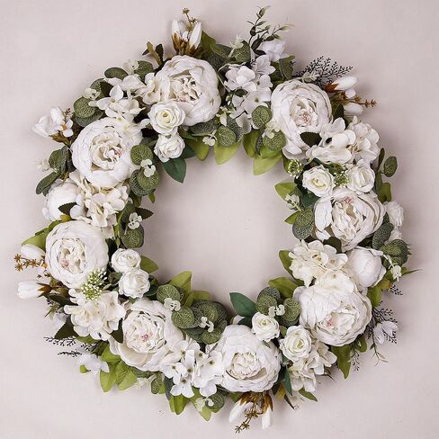 Peony Wreath 18'' Spring Wreaths for Front Door, Artificial Large Floral Wreath for Front Door Wall Decor, Valentine’s Day Home Wedding Housewarming Gift EZsenses (Light Pink) in Saudi Arabia