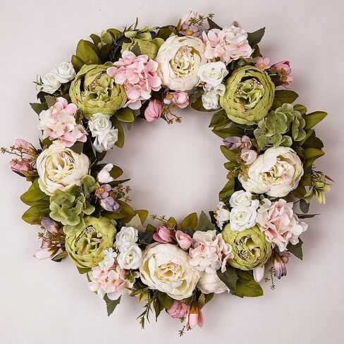 Peony Wreath 18'' Spring Wreaths for Front Door, Artificial Large Floral Wreath for Front Door Wall Decor, Valentine’s Day Home Wedding Housewarming Gift EZsenses (Light Pink) in Saudi Arabia