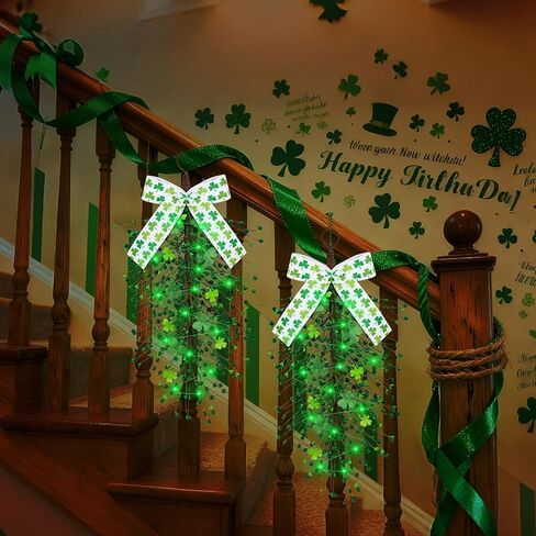 24 بوصة مضاءة عيد القديس باتريك شامروك غنيمة لعلامة الباب الأمامي نبات النفل الاصطناعي الخضرة البرسيم غنيمة دمعة مع أضواء سلسلة خضراء باب جدار رف داخلي ديكور خارجي in Kuwait