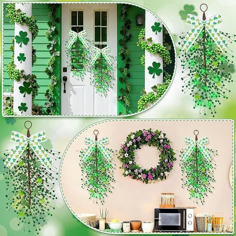 24 بوصة مضاءة عيد القديس باتريك شامروك غنيمة لعلامة الباب الأمامي نبات النفل الاصطناعي الخضرة البرسيم غنيمة دمعة مع أضواء سلسلة خضراء باب جدار رف داخلي ديكور خارجي in Kuwait