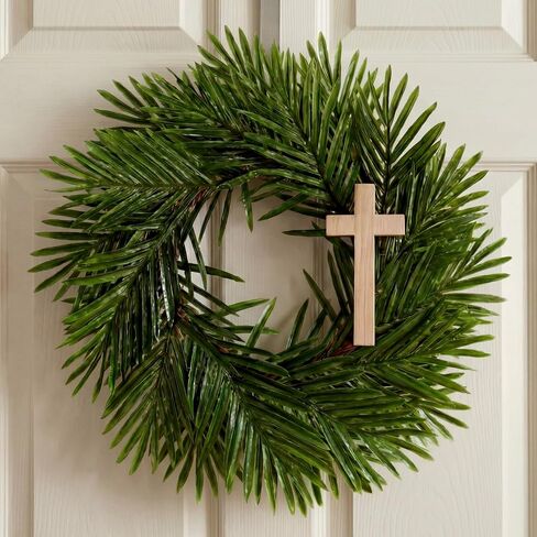 Easter Wreath with Wood Cross Artificial Palm Leaves Wood Cross Wreath Religious Christian Front Door Sign Farmhouse Porch Hanger for Easter Spring Indoor Outdoor Home Holy Week Decor in Saudi Arabia