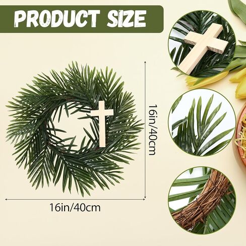 Easter Wreath with Wood Cross Artificial Palm Leaves Wood Cross Wreath Religious Christian Front Door Sign Farmhouse Porch Hanger for Easter Spring Indoor Outdoor Home Holy Week Decor in Saudi Arabia