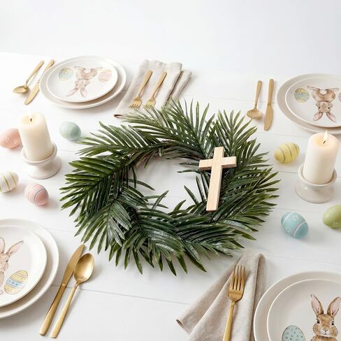 Easter Wreath with Wood Cross Artificial Palm Leaves Wood Cross Wreath Religious Christian Front Door Sign Farmhouse Porch Hanger for Easter Spring Indoor Outdoor Home Holy Week Decor in Saudi Arabia