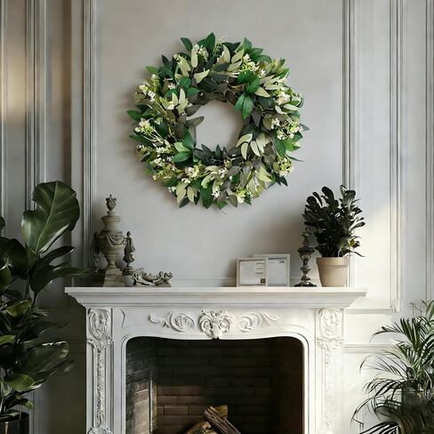 24 Inch Wreath for Front Door ，Porch, Window - Green Decor for Home, Farmhouse - Spring, Summer, Fall, All Seasons(Green) in Saudi Arabia