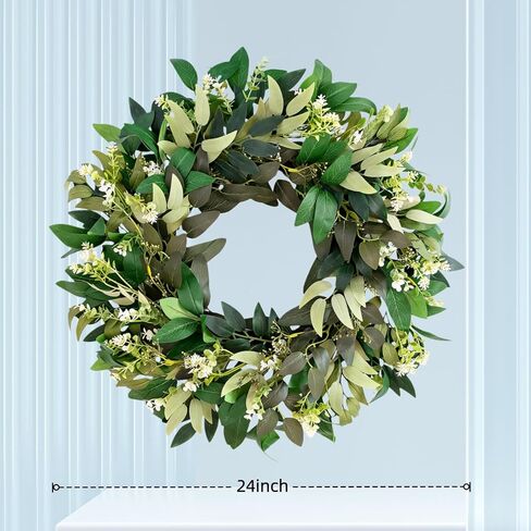 24 Inch Wreath for Front Door ，Porch, Window - Green Decor for Home, Farmhouse - Spring, Summer, Fall, All Seasons(Green) in Saudi Arabia