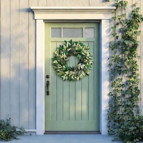 24 Inch Wreath for Front Door ，Porch, Window - Green Decor for Home, Farmhouse - Spring, Summer, Fall, All Seasons(Green) in Saudi Arabia