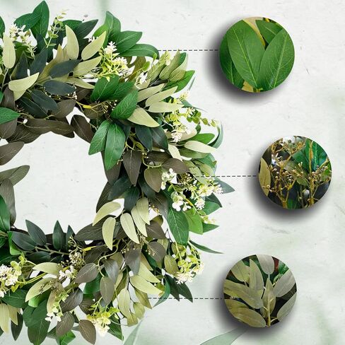 24 Inch Wreath for Front Door ，Porch, Window - Green Decor for Home, Farmhouse - Spring, Summer, Fall, All Seasons(Green) in Saudi Arabia