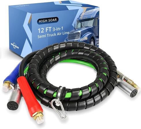 خط هواء عالي الارتفاع بطول 12 قدم لشبه شاحنة مقطورة جرار، خرطوم هواء 3 في 1 ABS والطاقة 7 طرق خرطوم خط الهواء، كابل كهربائي ملفوف بأيدي سعيدة in Kuwait