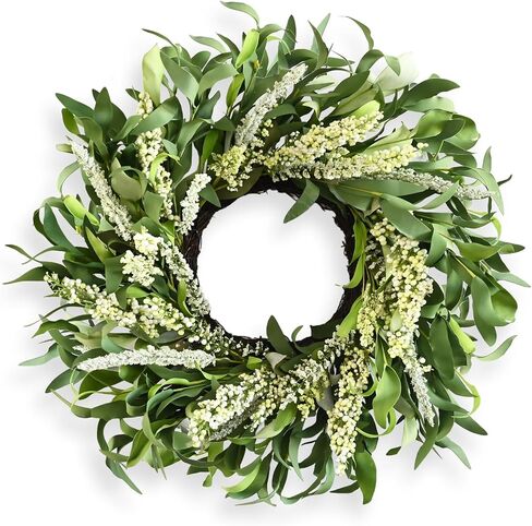 Purple Wildflower Spring Wreath for Front Door, 24 Inch Artificial Door Wreath with Green Leaves, All-Season Farmhouse Wreath for Easter Home Indoor Outdoor Porch Wall Decoration Housewarming Gift in Saudi Arabia