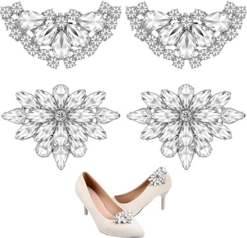 4Pcs Rhinestone Shoe Clips, Detachable Crystal Shoe Buckle Jewelry for Women Dress Shoes Shoes Jewelry Decoration Elegant Shoe Accessories for Bridal Wedding Party in Saudi Arabia