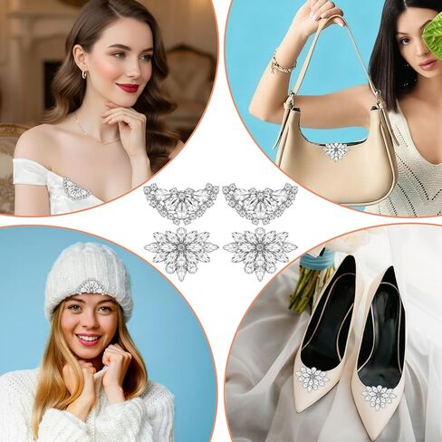 4Pcs Rhinestone Shoe Clips, Detachable Crystal Shoe Buckle Jewelry for Women Dress Shoes Shoes Jewelry Decoration Elegant Shoe Accessories for Bridal Wedding Party in Saudi Arabia