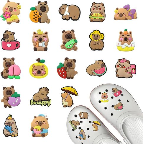 20 Pcs Capybara Shoe Charms Kit for Boys Girls,PVC Capybara Beach Shoe Accessories Cute Capy with Strawberry Watermelons Doughnut Decoration Charm Pins for Kids Shoes Bracelet Wristband Decor in Saudi Arabia