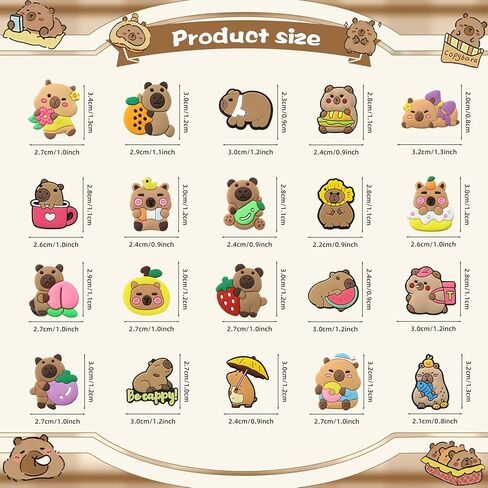 20 Pcs Capybara Shoe Charms Kit for Boys Girls,PVC Capybara Beach Shoe Accessories Cute Capy with Strawberry Watermelons Doughnut Decoration Charm Pins for Kids Shoes Bracelet Wristband Decor in Saudi Arabia
