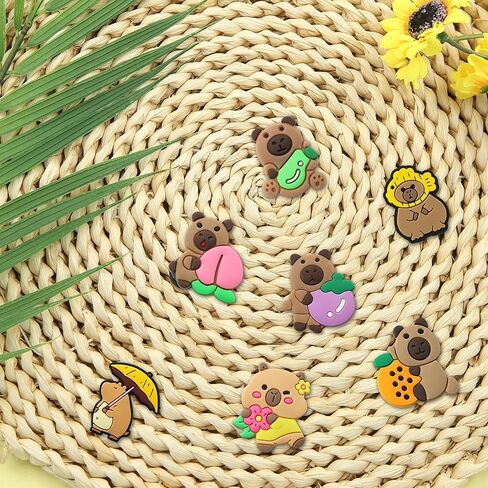 20 Pcs Capybara Shoe Charms Kit for Boys Girls,PVC Capybara Beach Shoe Accessories Cute Capy with Strawberry Watermelons Doughnut Decoration Charm Pins for Kids Shoes Bracelet Wristband Decor in Saudi Arabia
