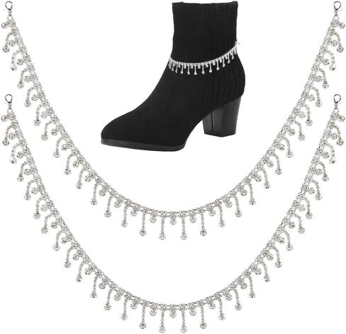2pcs Bling Jewelry Shoe Charms 16.54 inch Alloy Rhinestones Shoe Chains Platinum Tassel Bling Shoe Accessories Crystal Shoelace Chain for Clog Sandals Shoes Decoration Accessories in Saudi Arabia