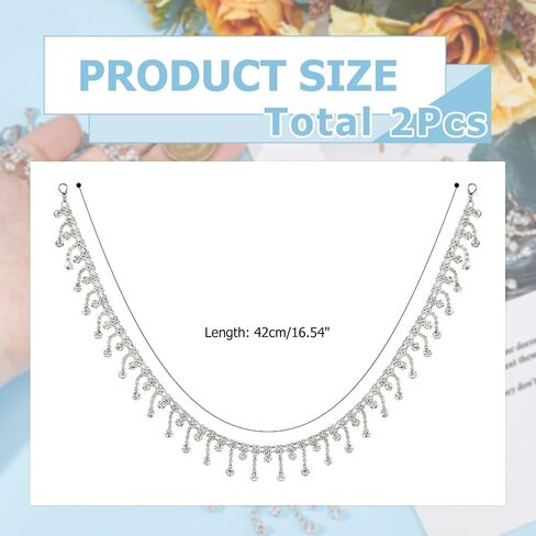 2pcs Bling Jewelry Shoe Charms 16.54 inch Alloy Rhinestones Shoe Chains Platinum Tassel Bling Shoe Accessories Crystal Shoelace Chain for Clog Sandals Shoes Decoration Accessories in Saudi Arabia