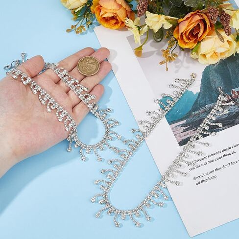 2pcs Bling Jewelry Shoe Charms 16.54 inch Alloy Rhinestones Shoe Chains Platinum Tassel Bling Shoe Accessories Crystal Shoelace Chain for Clog Sandals Shoes Decoration Accessories in Saudi Arabia