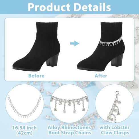 2pcs Bling Jewelry Shoe Charms 16.54 inch Alloy Rhinestones Shoe Chains Platinum Tassel Bling Shoe Accessories Crystal Shoelace Chain for Clog Sandals Shoes Decoration Accessories in Saudi Arabia