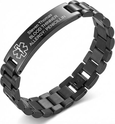 Medical ID Bracelet for Men, Free Engraving Personalized Medical Alert Bracelet, Stainless Steel Chain Bracelet with Link Remover in Saudi Arabia