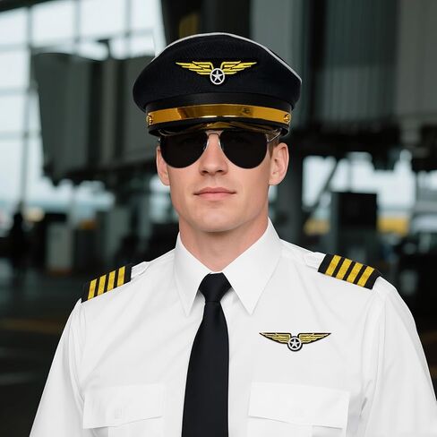 HOVEOX 7 Pieces Airline Pilot Captain Costume Pilot Costume Accessories Hat Sunglasses for Men Halloween Cosplay in Saudi Arabia