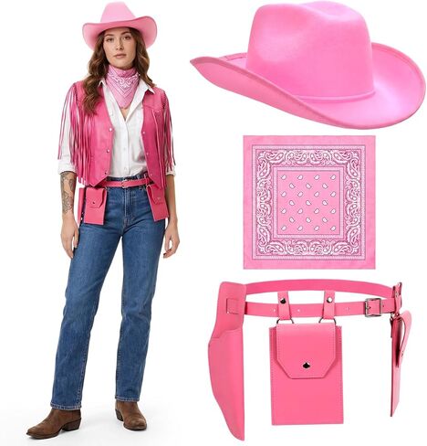 Adult Cowboy Costume Accessories Set Western Cowboy Hat, Classic Bandana & Adjustable Holster Belt for Halloween in Saudi Arabia