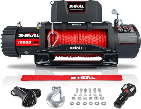 X-BULL Winch 10000 lb. Load Capacity Electric Winch Kit 12V Synthetic Rope,Waterproof Electric Winch with Hawse Fairlead, with Wireless Handheld Remote and Corded Control Recovery in Kuwait