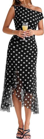 BerryGo Women Summer One Shoulder Maxi Dress Floral Ruched Mesh Bodycon Asymmetrical Date Night Formal Wedding Guest Dress in Saudi Arabia