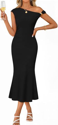 MEROKEETY Women's Wedding Guest One Shoulder Dresses 2026 Summer Formal Elegant Cocktail Party Midi Dress in Saudi Arabia