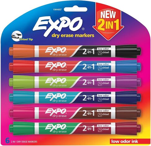أقلام تحديد EXPO Dry Erase 2 في 1، رأس مشطوف، متنوعة، 6 قطع in Saudi Arabia