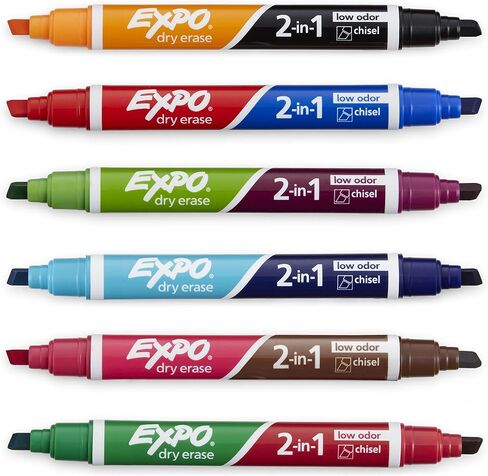 أقلام تحديد EXPO Dry Erase 2 في 1، رأس مشطوف، متنوعة، 6 قطع in Saudi Arabia