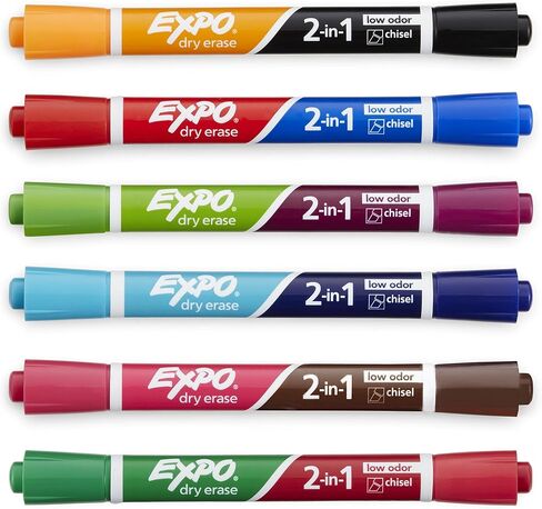 أقلام تحديد EXPO Dry Erase 2 في 1، رأس مشطوف، متنوعة، 6 قطع in Saudi Arabia