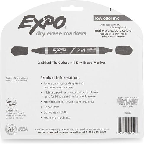 أقلام تحديد EXPO Dry Erase 2 في 1، رأس مشطوف، متنوعة، 6 قطع in Saudi Arabia
