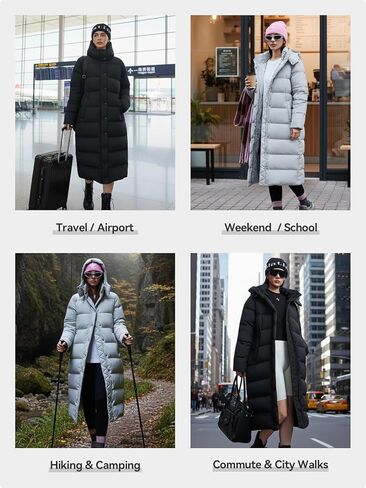 Women's 800FP Long Down Puffer Coat with Cinched Waist, Water-Resistant Winter Jacket with Removable Hood for Outdoor in Saudi Arabia