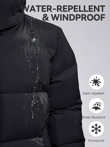 Women's 800FP Long Down Puffer Coat with Cinched Waist, Water-Resistant Winter Jacket with Removable Hood for Outdoor in Saudi Arabia