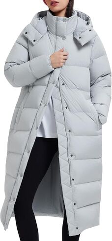 Women's 800FP Long Down Puffer Coat with Cinched Waist, Water-Resistant Winter Jacket with Removable Hood for Outdoor in Saudi Arabia