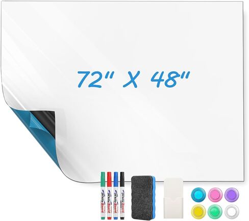 MaxGear 72"x48" Magnetic Whiteboard Sticker for Wall – Self-Adhesive Dry Erase Board with Markers, Magnets, Holder & Eraser – Flexible PET Surface, Easy to Install, for Home Office School in Saudi Arabia