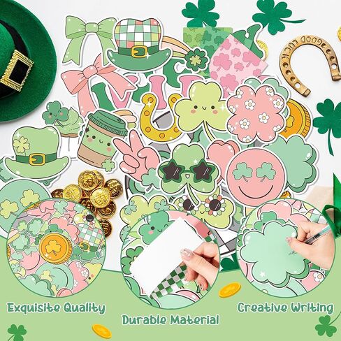 112Pcs St. Patrick’s Day Bulletin Board Classroom Decoration Lucky Vibe Cutouts Shamrock Clover Gold Coin Sticker Name Tags School Home Party Supplies Classroom Chalkboard Wall Door Decor in Saudi Arabia