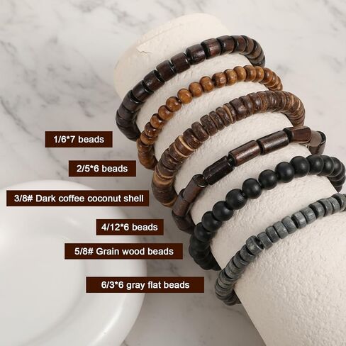 Sibba Wooden Mens Beaded Bracelets 6 PCS Adjustable Vintage Multi-Layer Braided Leather Grunge Set Cuff Wrap Bangles Detachable Beaded Bracelets Elasticity Rope for Men and Women Christmas Gift in Saudi Arabia