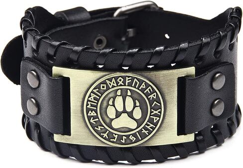 سوار جلد طبيعي نمط مخلب الذئب واسعة معصمه الكفة الإسورة خمر التيتانيوم سوار رجالي in Kuwait