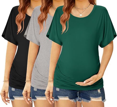 Ekouaer Maternity Shirts 3 Packs Dolman Sleeve Side Ruched Tops Clothes in Saudi Arabia