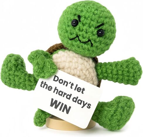 Don’t Let The Hard Days Win Crochet Turtle with Removable Quote Card, Magnetic Hands & Wooden Stand, Handmade Mini Desk Decor, Encouragement Gift for Sobriety Recovery Tough Times in Saudi Arabia