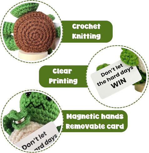 Don’t Let The Hard Days Win Crochet Turtle with Removable Quote Card, Magnetic Hands & Wooden Stand, Handmade Mini Desk Decor, Encouragement Gift for Sobriety Recovery Tough Times in Saudi Arabia