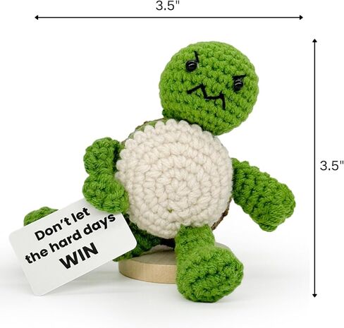 Don’t Let The Hard Days Win Crochet Turtle with Removable Quote Card, Magnetic Hands & Wooden Stand, Handmade Mini Desk Decor, Encouragement Gift for Sobriety Recovery Tough Times in Saudi Arabia
