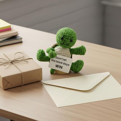 Don’t Let The Hard Days Win Crochet Turtle with Removable Quote Card, Magnetic Hands & Wooden Stand, Handmade Mini Desk Decor, Encouragement Gift for Sobriety Recovery Tough Times in Saudi Arabia