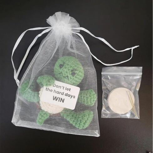 Don’t Let The Hard Days Win Crochet Turtle with Removable Quote Card, Magnetic Hands & Wooden Stand, Handmade Mini Desk Decor, Encouragement Gift for Sobriety Recovery Tough Times in Saudi Arabia