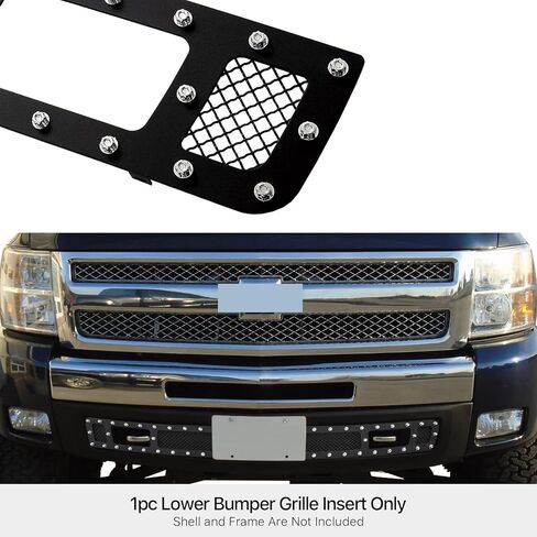 APS Compatible with Chevy Silverado 1500 2007-2013 Tow Hook Showed Lower Bumper Stainless Steel Black Mesh Rivet Studs Front Grill Grille Insert CL5767H in Saudi Arabia